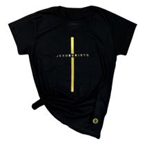 Camiseta Feminina Preta Jesus Cristo Cruz Dourada Camiseta Feminina Preta Jesus Cristo Cruz Dourada