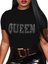 Camiseta feminina QYZ-Top Melanin Black Girl Rhinestone Bling Camiseta feminina QYZ-Top Melanin Black Girl Rhinestone Bling