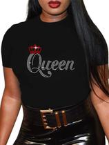 Camiseta feminina QYZ-Top Melanin Black Girl Rhinestone Bling