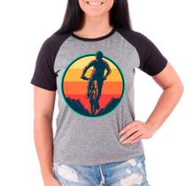 Camiseta Feminina Raglan Cinza Bike Bicicleta Ciclista 01