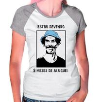 Camiseta Feminina Raglan Cinza Branca Sr Madruga Chaves 03 - DESIGN CAMISETAS