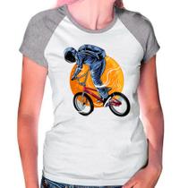 Camiseta Feminina Raglan Cinza Branco Bike Bicicleta 02 - DESIGN CAMISETAS