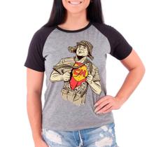 Camiseta Feminina Raglan Cinza Chapolin Chaves Desenho 03