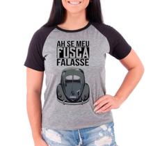 Camiseta Feminina Raglan Cinza Fusca Fusquinha Carro 01