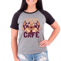 Camiseta Feminina Raglan Cinza Preto Quero Café 01