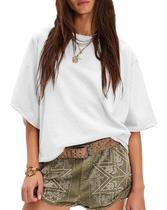 Camiseta feminina RANTAR de algodão de tamanho grande, folgada, branca Camiseta feminina RANTAR de algodão de tamanho grande, folgada, branca