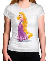Camiseta Feminina Rapunzel - Desenho com Trança e Cabelo