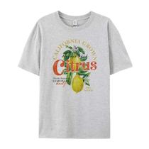 Camiseta Feminina Retrô Cítrica Limão Frutas Manga Curta Solta Botânica Vintage Cottagecore