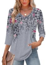 Camiseta feminina Romanstii, camiseta de primavera 2026, decote em V, manga 3/4