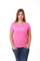 Camiseta Feminina Rosa Pink Estampa Beautiful Relevo Camiseta Feminina Rosa Pink Estampa Beautiful Relevo