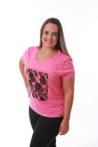Camiseta Feminina Rosa Pink Estampa Tropical