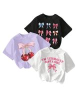 Camiseta feminina RoseSeek Bow Cherry com estampa de manga curta 16Y