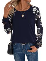 Camiseta feminina RoseSeek com estampa camuflada de manga comprida azul profundo