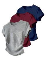 Camiseta feminina RoseSeek de manga curta franzida, pacote com 3 anos Camiseta feminina RoseSeek de manga curta franzida, pacote com 3 anos
