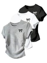 Camiseta feminina RoseSeek de manga curta franzida, pacote com 3 unidades, 12 anos Camiseta feminina RoseSeek de manga curta franzida, pacote com 3 unidades, 12 anos