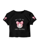 Camiseta feminina RoseSeek Letter Bow com estampa de manga curta 10Y