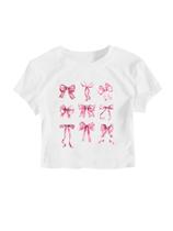 Camiseta feminina RoseSeek Letter Bow com estampa de manga curta 12Y