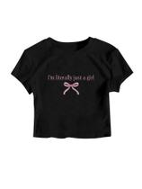 Camiseta feminina RoseSeek Letter Bow com estampa de manga curta 13Y Camiseta feminina RoseSeek Letter Bow com estampa de manga curta 13Y