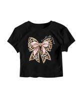 Camiseta feminina RoseSeek Letter Bow com estampa de manga curta 14Y Camiseta feminina RoseSeek Letter Bow com estampa de manga curta 14Y