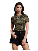 Camiseta feminina RoseSeek Y2k Camo Maple Leaf Print Crop Green Camiseta feminina RoseSeek Y2k Camo Maple Leaf Print Crop Green
