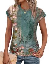 Camiseta feminina SAMPEEL, folgada, manga curta, verde, 2GG Camiseta feminina SAMPEEL, folgada, manga curta, verde, 2GG