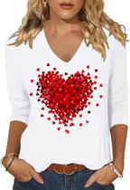 Camiseta feminina Scgirl de manga 3/4 com decote em V com estampa Love Heart
