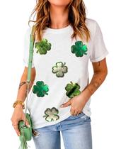 Camiseta feminina SELINK de lantejoulas com estampa St Patricks de manga curta Camiseta feminina SELINK de lantejoulas com estampa St Patricks de manga curta