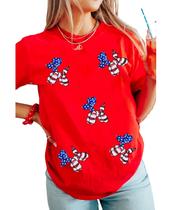 Camiseta feminina SELINK, lantejoulas, estampada para o Dia dos Presidentes, vermelha Camiseta feminina SELINK, lantejoulas, estampada para o Dia dos Presidentes, vermelha