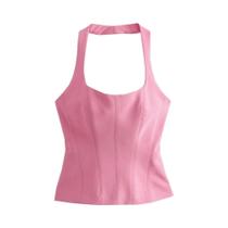 Camiseta Feminina Sem Costas Com Decote Halter, Zíper Lateral, Sexy E Elegante Camiseta Feminina Sem Costas Com Decote Halter, Zíper Lateral, Sexy E Elegante