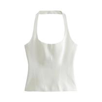 Camiseta Feminina Sem Costas Com Decote Halter, Zíper Lateral, Sexy E Elegante Camiseta Feminina Sem Costas Com Decote Halter, Zíper Lateral, Sexy E Elegante
