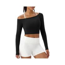 Camiseta Feminina Sexy De Manga Longa Com Ombros Descobertos, Rápido Secagem, Para Yoga, Academia E Camiseta Feminina Sexy De Manga Longa Com Ombros Descobertos, Rápido Secagem, Para Yoga, Academia E