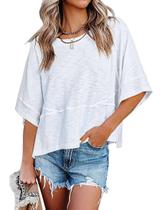 Camiseta feminina Sherosa folgada com bainha curva branca L