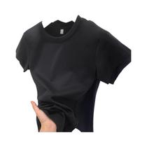 Camiseta Feminina Slim Fit De Algodão Com Decote Redondo E Manga Curta, Cor Sólida, Estilo Casual