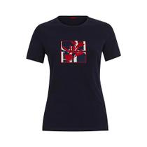 Camiseta Feminina Slim Fit De Cor Sólida Com Bordado, Manga Curta, Decote Redondo, Top Casual De