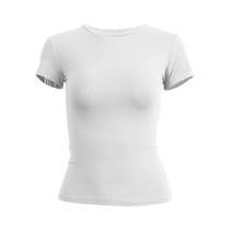 Camiseta Feminina Slim Fit De Manga Curta Com Decote Redondo, Estilo Esportivo Y2K