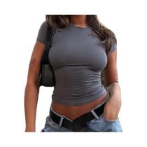 Camiseta Feminina Slim Fit De Manga Curta Com Decote Redondo, Estilo Esportivo Y2K