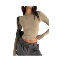 Camiseta Feminina Slim Fit De Manga Longa, Básica, Sólida, Pullover Para Primavera E Outono, Top