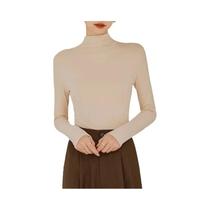 Camiseta Feminina Slim Fit De Manga Longa Com Gola Alta, Confortável E Amiga Da Pele, Sem Costura,