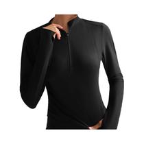 Camiseta Feminina Slim Fit De Manga Longa Com Zíper Frontal, Bolso Traseiro E Abertura Para Dedos,