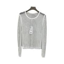 Camiseta Feminina Slim Fit Manga Longa - Malha Transparente com Detalhe de Diamante