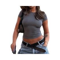 Camiseta Feminina Slim Fit Vintage Y2K - Manga Curta, Gola Redonda, Crop Top