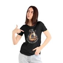 Camiseta Feminina Slow Rock Songs Bicho Preguiça Guitarra