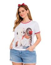 Camiseta Feminina Soft Estampa Ursinho Laço Gola Redonda Camiseta Feminina Soft Estampa Ursinho Laço Gola Redonda