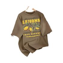 Camiseta Feminina Solta De Algodão Com Estampa De Limão, Gola Redonda, Casual, Esportiva, Manga