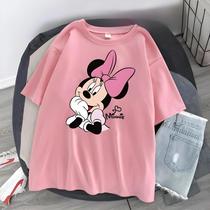 Camiseta Feminina Solta Mickey Mouse Meia Manga Verão Estilo Coreano Roupa Combinando Para a Família