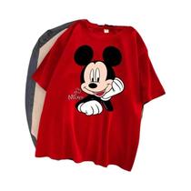 Camiseta Feminina Solta Mickey Mouse Meia Manga Verão Estilo Coreano Roupa Combinando Para a Família