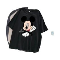 Camiseta Feminina Solta Mickey Mouse Meia Manga Verão Estilo Coreano Roupa Combinando Para a Família