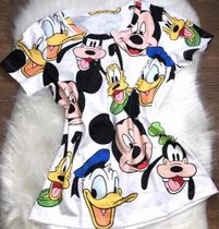 Camiseta Feminina Soltinha Desenhos Mickey Pateta Pluto Tamanho M