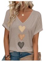 Camiseta feminina SOLY HUX com decote em V e manga curta com estampa de coração Camiseta feminina SOLY HUX com decote em V e manga curta com estampa de coração