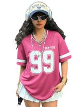 Camiseta feminina SOLY HUX com estampa numérica Y2k, decote em V, 13Y, rosa quente Camiseta feminina SOLY HUX com estampa numérica Y2k, decote em V, 13Y, rosa quente